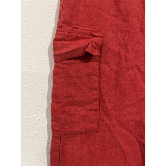 Vintage Y2K Wrapper Low Rise Linen Wide Leg Crop Pants Cargo Pedal Pusher Red‎ - Picture 4 of 16